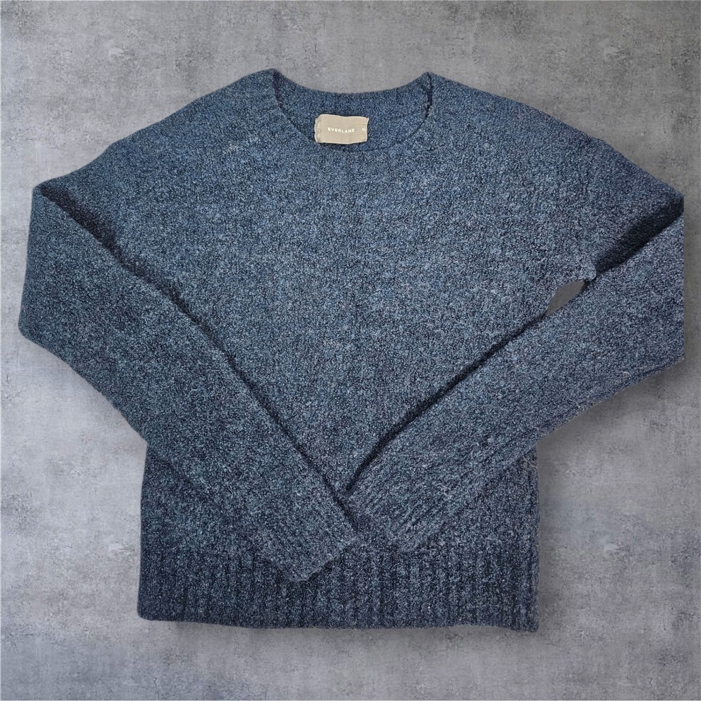 Everlane Teddy Crew Textured Wool Blend Long Sleeve Sweater Blue XS Winter Cozy